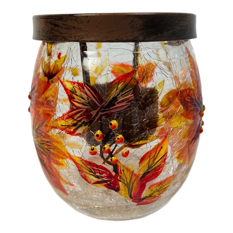 Yankee Cylinder Crackled Tea Light Holder Autumn Leaves Medium - Image 2 of 4
