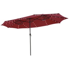 Patio 15' Twin Double-Sided Umbrella 48 Solar LED Lights Crank Outdoor Wine