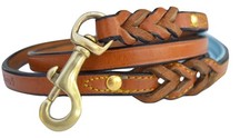 Leather Braided Dog Leash, Tan with Teal Padded Handle, 4ft Long x 1/2 Inch W...
