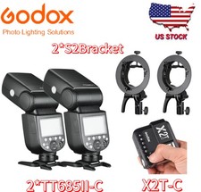 US Godox 2Pcs TT685II-C High-Speed Sync Speedlight X2T-C Trigger 2Pcs S2 Bracket