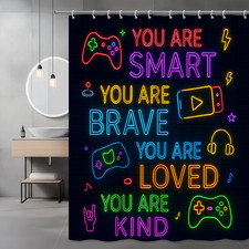 Colorful Motivational Shower Curtain - Smart, Brave, Loved Design
