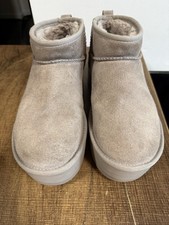 UGG Classic Ultra Mini Platform Women’s Grey Suede Sheepskin Boots UK 6
