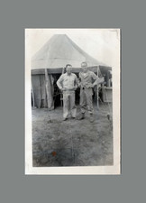WW2 Era Photo U.S. Army GIs In Front Of Base Camp Tent Stamped Passed On Back