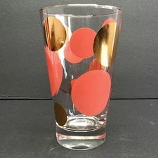 Russel Wright Eclipse Bartlett Collins Polka Dot Gold Red Highball Glass Tumbler
