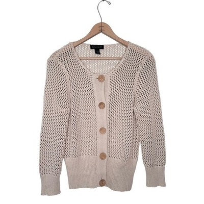 Context Woman's Open Stitch Wood Button Down Silk Blend Cardigan Size Medium