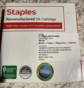 Staples 4 Pack Ink Cartridge 962XL Compatible Black Cyan Magenta Yellow