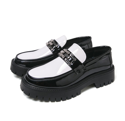 Men's Shiny Leather Dress Platform Thick Sole Slip On Wedding Colorblock Shoes