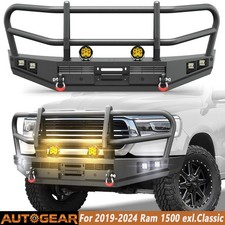 For 2019-2024 Ram 1500 Steel Front Bumper With Grille Guard Winch Plate Lights For 2019-2024 Ram 1500 Steel Front Bumper With Grille Guard Winch Plate Lights