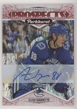 2018 Upper Deck Parkhurst Prominent Prospects Red 25/25 Adam Gaudette Auto 3up