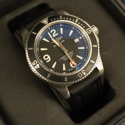 Breitling Superocean 44mm Black Dial, Black Strap A17367 in Orig. Box w/Papers