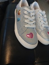 THE CHILDREN'S PLACE Youth Kids Sparkly Silver With Colorful Hearts Sneakers