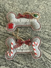 2 Christmas Tree Decoration Dog Bone Shaped Ornaments Felt Pet