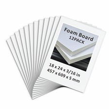 Foam Board 18 x 24 in, 12 Pack White Poster Board, 3/16 in Thick Craft Foam C...