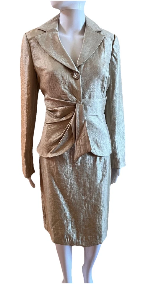 Victor Costa Diseñador Falda Dorada Traje Chaqueta Talla 10 Falda Talla 4 De Colección Y2K NW Foto 2 de 4