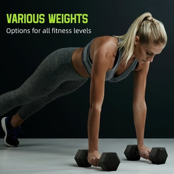 BalanceFrom Rubber Encased Hex Dumbbells, 35 lbs Pair, Black