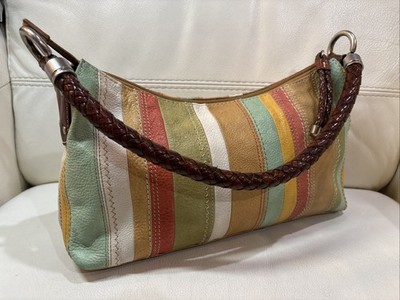 Vintage 90s Y2K FOSSIL Pastel Striped Leather Shoulder Bag Leather Handbag Purse