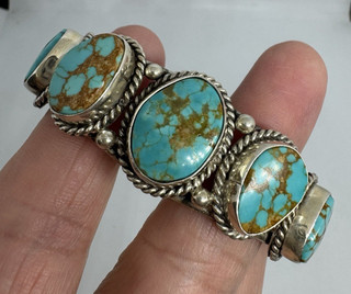 MAGNIFICENT VTG NAVAJO STERLING FINEST ROYSTON TURQUOISE CUFF BRACELET NO RES!