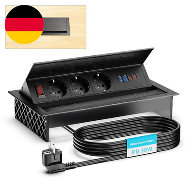 Versenkbare Steckdose Aus Aluminium Mit USB-C PD 30W, Einbausteckdose Mit 3 Stec