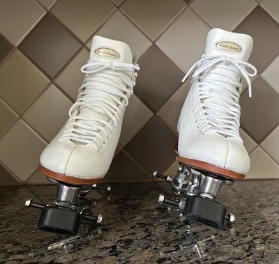 Riedell Roller Skates 220  White Boots Women's 8 Snyder s Super Deluxe Plates