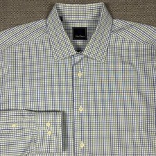 David Donahue Men's Shirt 17.5 17.5 34 Long Sleeve White Blue Green Embroidery