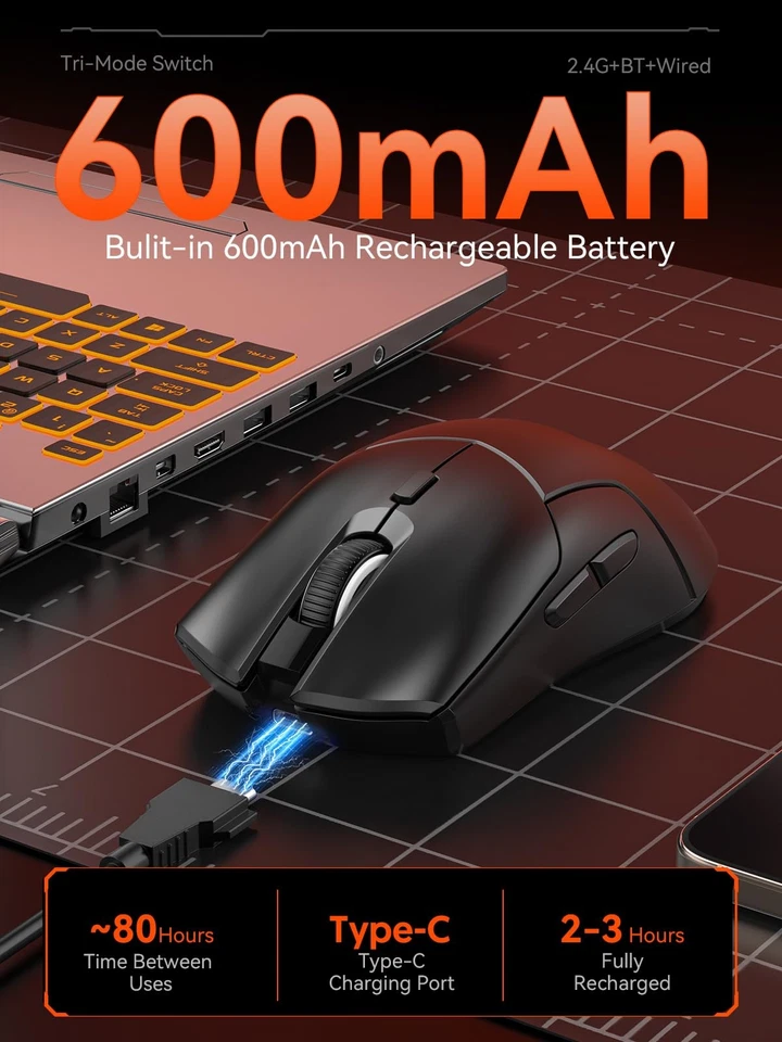 Wireless Gaming Mouse, PAW3311 Sensor, 12,000 DPI, 1,000Hz, Tri Mode (2.4G/Bl... - Image 3 of 4