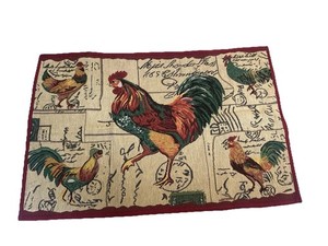 Tapestry Rustic Rooster Rug Country Chicken Kitchen Mat 27” wide x 18” Long