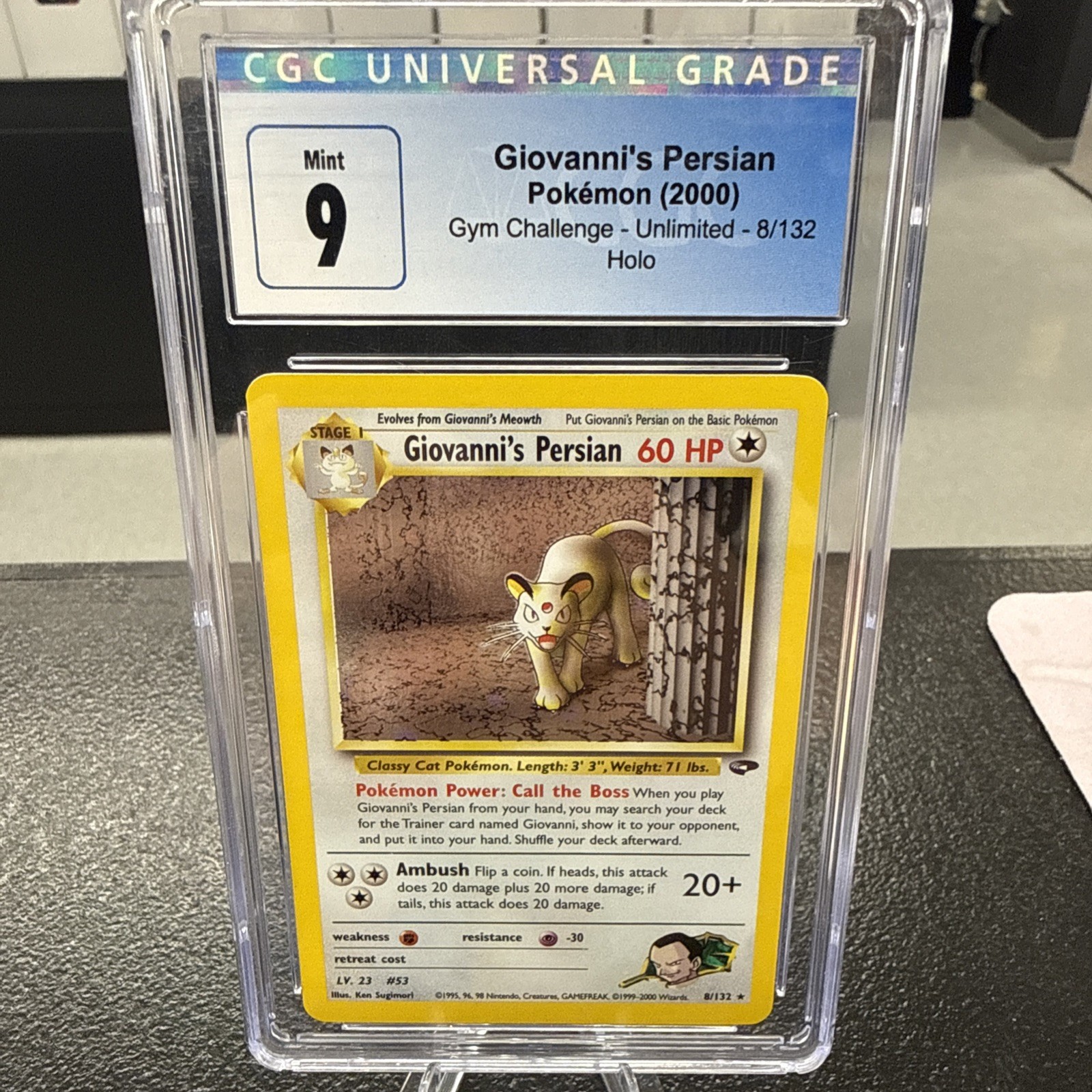 2000 Giovanni's Persian 8/132 Gym Challenge Holo Pokemon Card Graded 9