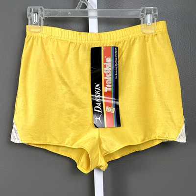 Vintage NOS Danskin Trakskin Shorts Medium Yellow Second Skin Nylon Spandex USA