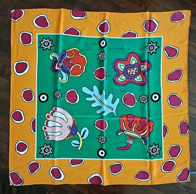 Nathalie Du Pasquier For Ritzenhoff Silk Scarf 90s Abstract Floral Rolled Hem 