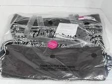 NWT Thirty-One Reversible Rio Weave Black Brown White Tote Bag