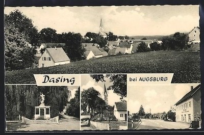 Dasing bei Augsburg, Ortspartie, Denkmal, Straßenpartie, Ansichtskarte 