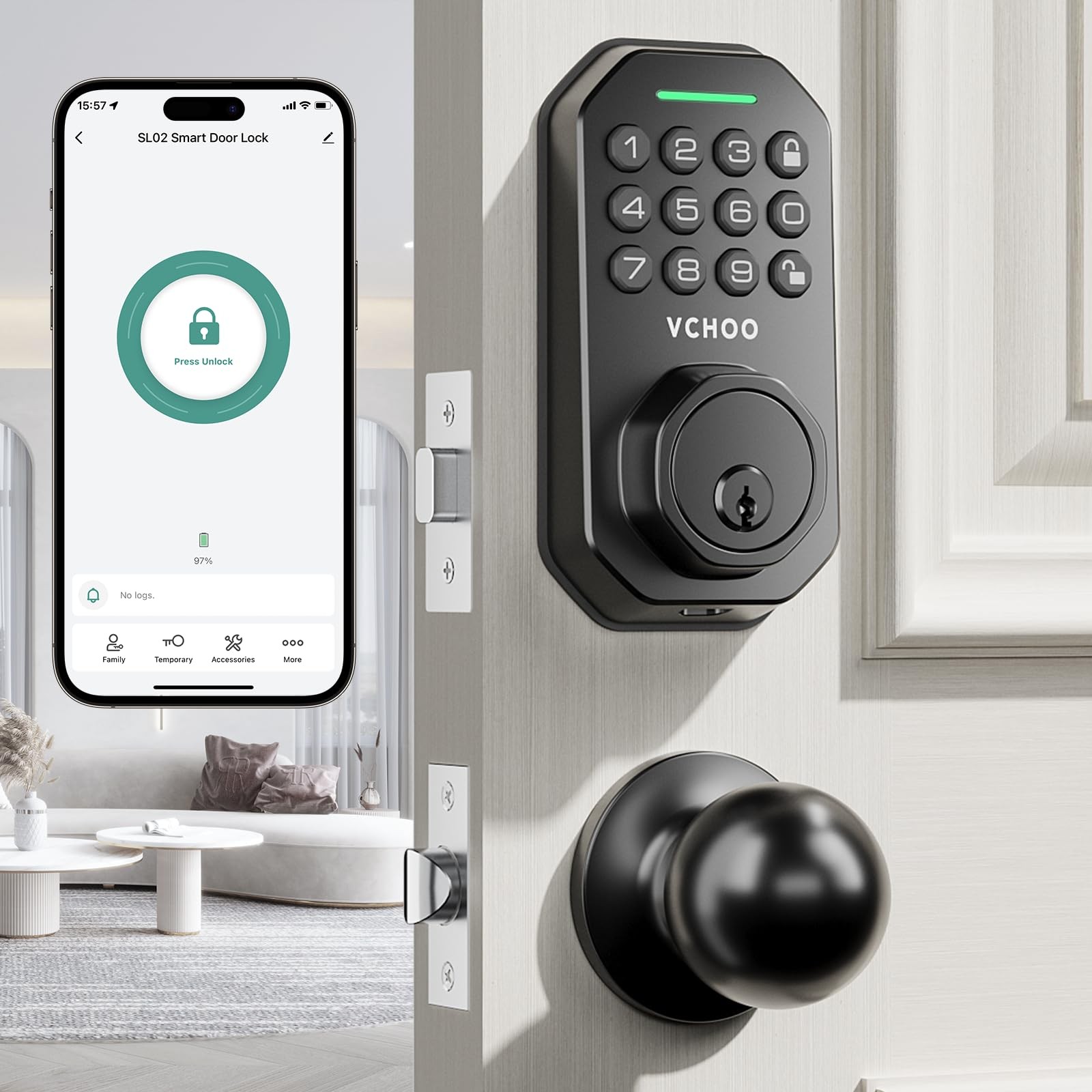 Smart Keyless Entry Door Lock with App Control for Front Doors – Touchscreen Handle