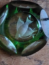 Vintage Webb Corbett Green Crystal Glass Paperweight fighting Siamese fish 