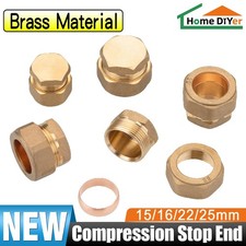 15 16 22 25mm Compression Stop End Blank Off Blanking Cap Copper Tube Fitting