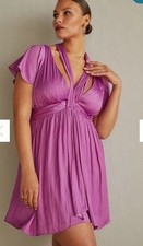 By Anthropologie Deep V Neck Vibrant Mini Dress Purple Size 4
