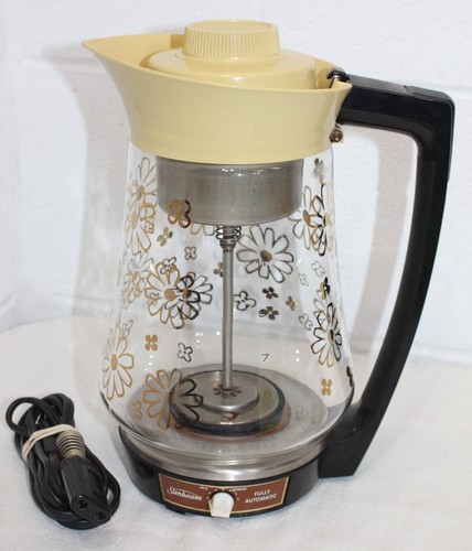 Vintage Sunbeam 12 Cup Glass Pot Coffee Percolator AP-Z Tested! Gold Flowers