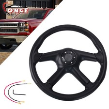 14 Pu Leather Flat Dish Racing Steering Wheel 4 Spokes W Horn Button Universal
