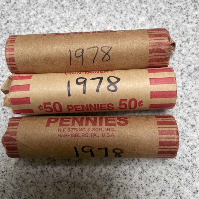 1978 Lincoln Memorial Cent Roll - Circulated 3 Rolls Mixed Mints Unsearched