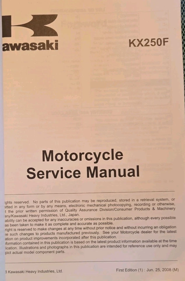 Manual de reparación de servicio OEM 2009 KX250F KX 250 F 250F KX250W9F pieza # 99924-1411-01 Foto 3 de 4