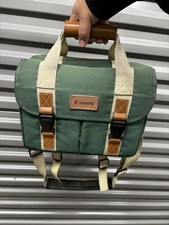 Canon Camera Case Vintage Green Canvas DSLR Large Soft Travel Bag Strap Faded