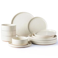 Ceramic Dinnerware Set for 4 | Speckled Stoneware Plates and Bowls with ungla...