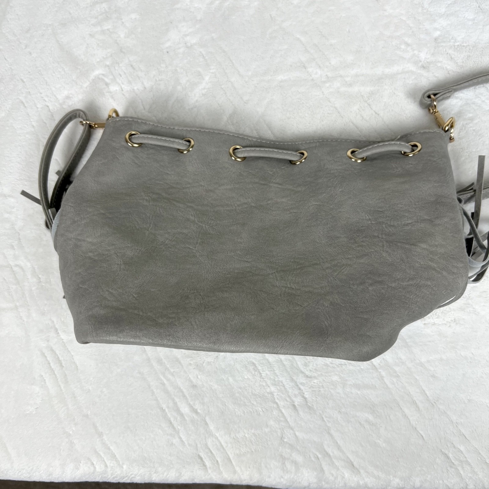 Venus Basic Light Grey Suede Fringed Drawstring B… - image 16