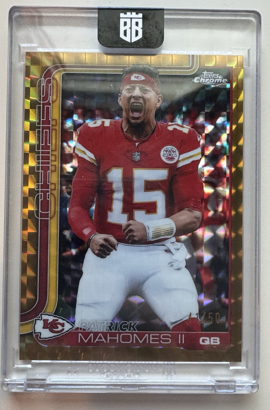 2025 Topps Chrome Football Mahomes Gold Geometric Variation /50 Iconic Image! 🐐