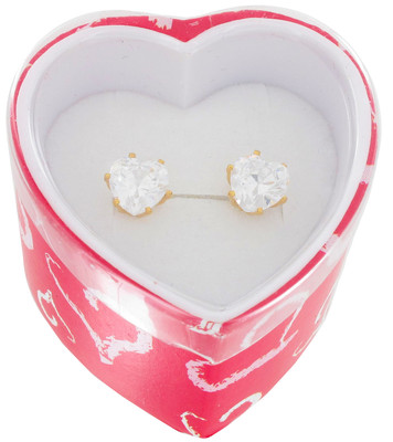 Cubic Zirconia Heart Stud Earrings 3 Carat Gold Tone - Gift Boxed