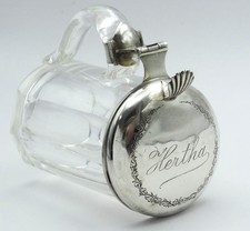 Silber Deckel innen vergoldet auf kleinem Glaskrug Bierkrug Hertha um 1900