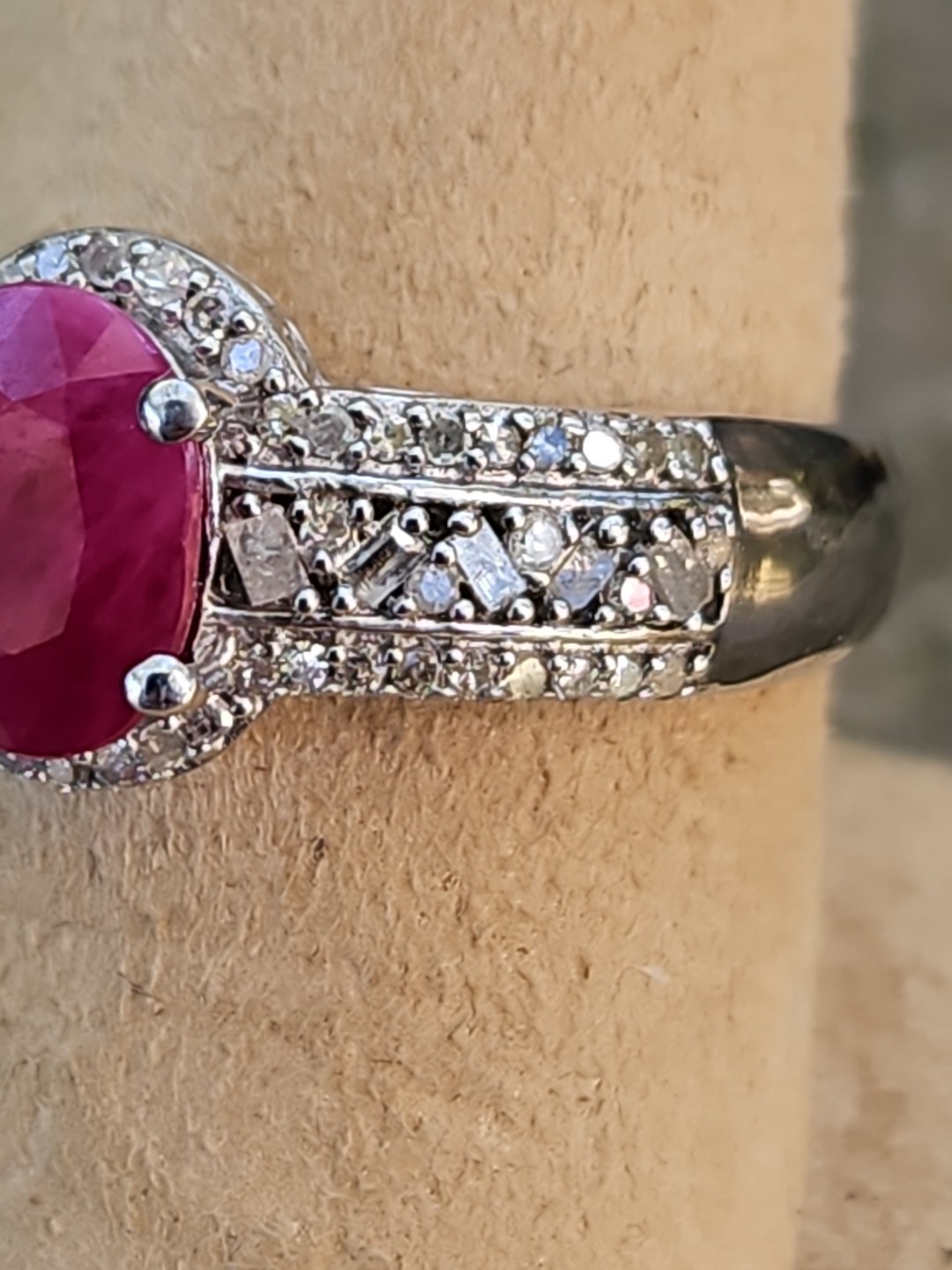 Sterling Silver Niassa Ruby Diamond Ring 9mmx6mm … - image 7