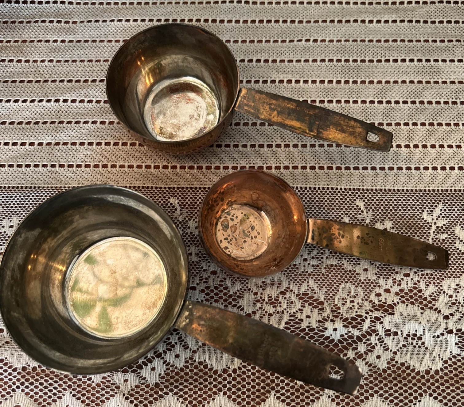 Vintage Silver Plated Copper Measuring Cups Set of 3