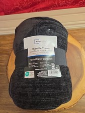 Mainstays Cozy Chenille Reverse to Mink Plush Throw, Rich Black, 50in x 60in