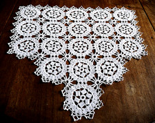 Petit rideau ancien brise bise/vue têtière fait à la main au crochet 51 x 49 cm