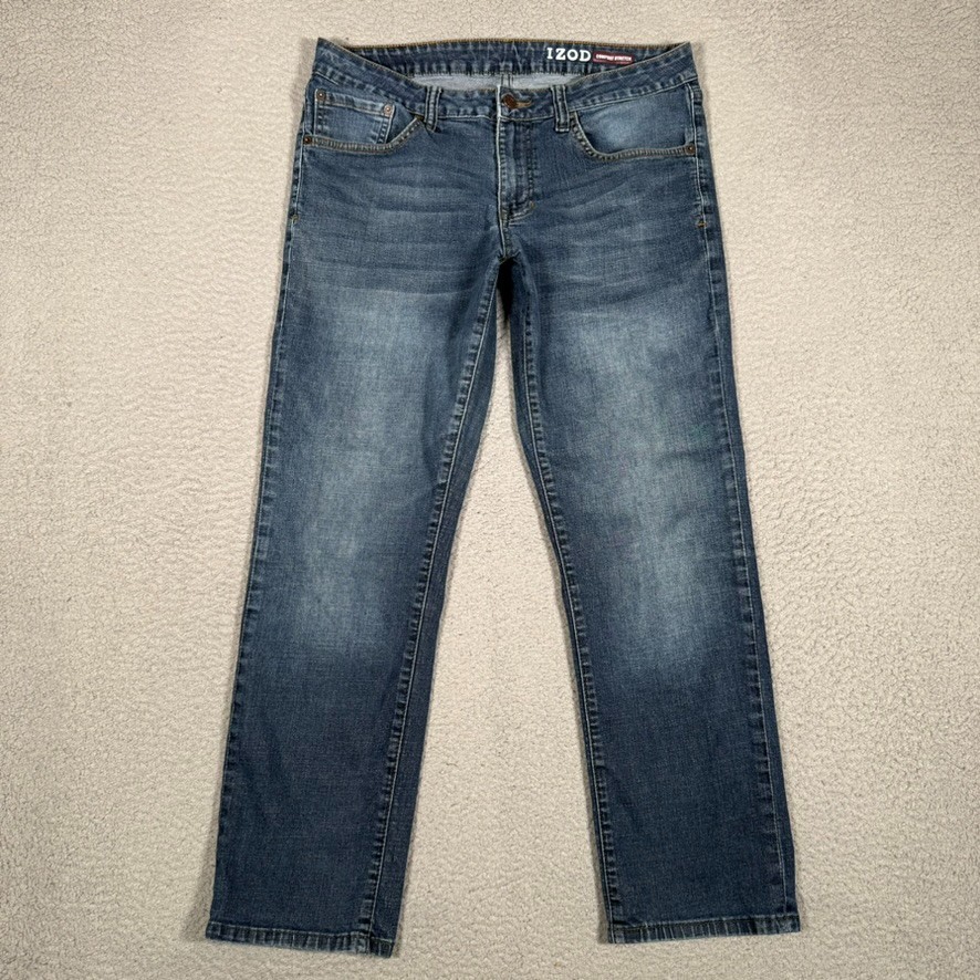 S 32x28 Blue Straight Fit Denim 5 Pocket Casual Preppy Logo